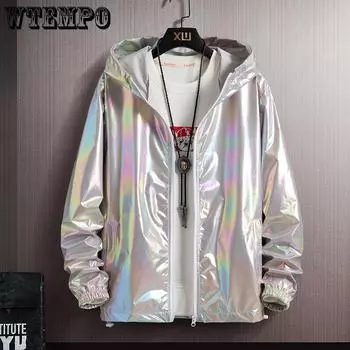WTEMPO Красочные светоотражающие солнцезащитные пальто мужские тонкие теплые куртки для пар цветов тренд градиент большой размер универсальное пальто S белый