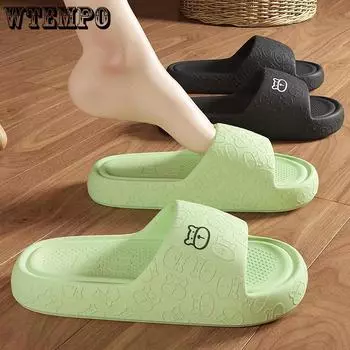 WTEMPO Couple Slippers Summer Flat Heel Soft Sole Indoor Outdoor Bathroom Thick Sole Anti-slip Comfortable Breathable Cute Bear Solid Color Slippers 38-39 чёрный