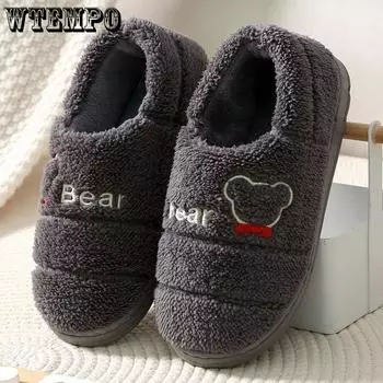 WTEMPO Couple Thick Bottom Autumn Winter Cotton Blend Slippers Indoor Home Plush Cashmere Warm Cotton Slippers 40-41 серый