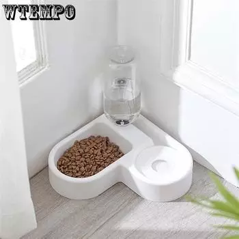 WTEMPO CSМаленькая и средняя миска для корма для собак, миска для кошек, товары для домашних животных, двойная миска, кормушка для домашних животных, автоматическая двойная поилка для кошек 26*22*4.8cm белый