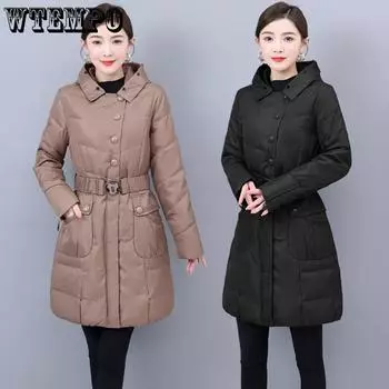 WTEMPO Длинные куртки для катания на лыжах с V-образным вырезом, однотонные толстые теплые пуховики, осенне-зимние, ветрозащитные, холодостойкие, большого размера, с хлопковой подкладкой One Size чёрный