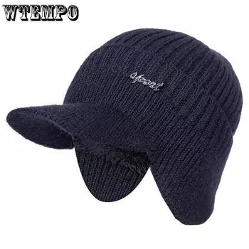 WTEMPO Добавить меховые зимние теплые шапки с полями Мягкие шапки-бини Мужские классические вязаные шапки-ушанки Теплые шапки с ушками One Size чёрный