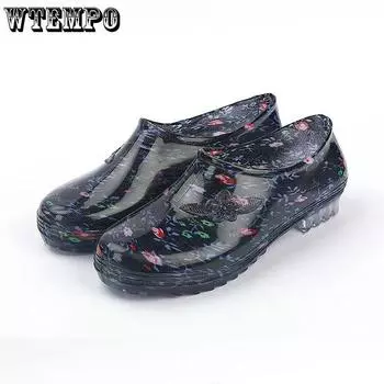 WTEMPO Дождевые туфли женские короткие туфли весна осень плоский каблук кухонная работа мытье автомобиля водонепроницаемые нескользящие износостойкие туфли 36 темно-синий