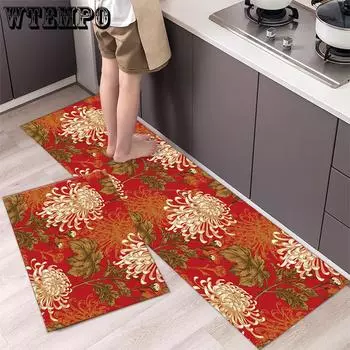 WTEMPO Durable Floral Pattern Floor Mat Kitchen Carpet Bathroom Entrance Mat Foot Pad 40 * 60cm