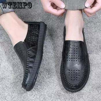 WTEMPO Дышащие полые туфли, противоскользящие мужские повседневные профессиональные и формальные туфли на мягкой подошве, мягкая кожаная обувь на плоском каблуке, дропшиппинг, оптовая продажа 40 чёрный
