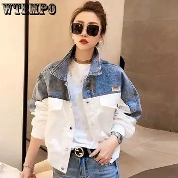 WTEMPO джинсовое женское пальто модная рваная осенняя джинсовая куртка свободное короткое пальто уличная джинсовая куртка S
