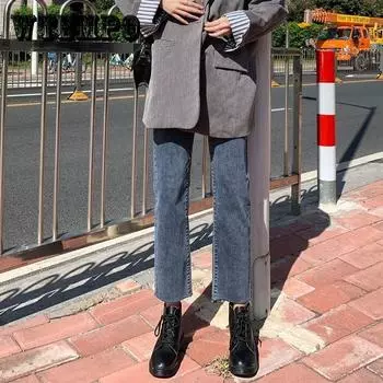 WTEMPO Джинсы Женская свободная весна и лето Высокая талия Slim Fit Эластичность была тонкой и высокой Укороченные брюки Брюки с прямыми ногами Молодые и энергичные 32