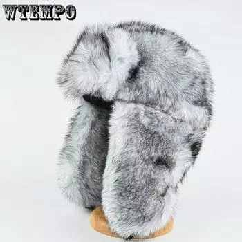 WTEMPO Faux Fur Plush Bomber Hats for Couple Winter Cold-proof Windproof Thickened Ear Protection Warm Hats One Size чёрный