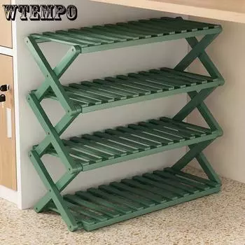 WTEMPO Foldable Shoe Rack Without Installation Simple Multi-layer Shoe Rack Household Door Storage Rack Multi-functional Storage Rack for Dormitories 25*50*70cm зелёный