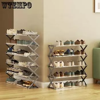 WTEMPO Folding Shoe Rack Simple Dormitory Rental House Entrance Indoor Multi-layer Storage Stainless Steel Shoe Racks 4-layer серый