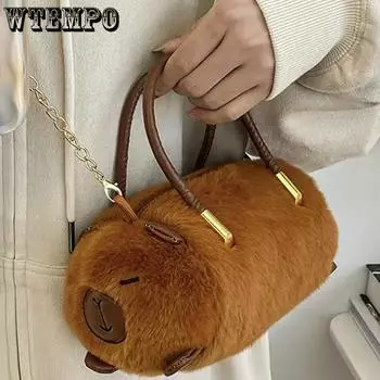 WTEMPO Четыре сезона плюшевые мягкие мультяшные женские сумки через плечо большой емкости на молнии милые сумки для шопинга работы 1pc коричневый