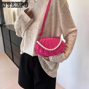 WTEMPO Four Seasons, повседневная однотонная креативная женская сумка на плечо, сумка-тоут с жемчужной цепочкой, сумка через плечо 21*6.5*14cm белый