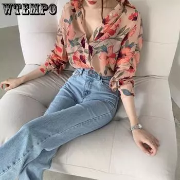 WTEMPO фрагментированная тонкая женская рубашка оверсайз с длинным рукавом, новая рубашка, свободный универсальный модный топ, уличная одежда, Прямая доставка S розовый