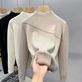 WTEMPO Half High Collar Base Sweater for Women Autumn and Winter Mid Neck Thick Knit Sweater S