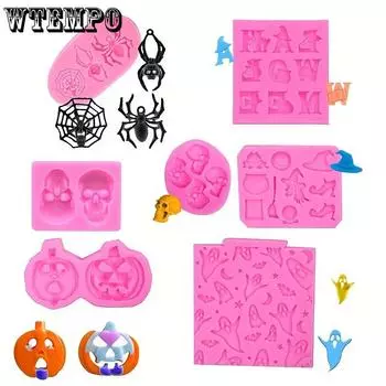 WTEMPO Halloween Series Ghost Spider Pumpkin Skull Silicone Mold Baking DIY Cake Mold DIY Scary Ghost Head Scented Candle Mold Creative Decoration 5pcs
