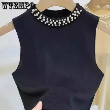 WTEMPO Ice Silk Camisole Vests Women Large Size Loose Slim Solid Color Sleeveless Casual Versatile Large Size Pearl Tops M чёрный