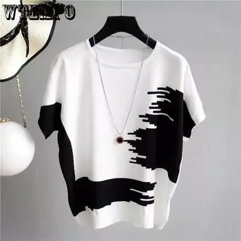 WTEMPO Футболки из ледяного шелка с короткими рукавами, женские повседневные свободные летние топы, трикотаж большого размера с короткими рукавами M чёрный