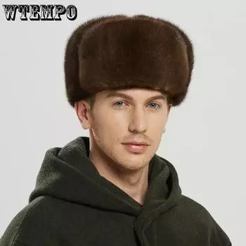 WTEMPO Имитация норки шапки-бомберы мужские искусственный мех открытый PU кожа защита ушей зимние теплые искусственная кожа соломенные шляпы M ( 56-58cm ) чёрный