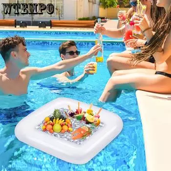 WTEMPO Inflatable Service Bar Salad Ice Plate Food Beverage Container Barbecue Picnic Pool Party Supplies Buffet Cooler with Drain Plug and Inflator 60*60cm белый