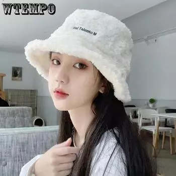 WTEMPO Ins Style Шапки из овечьей шерсти женские осенне-зимние теплые плюшевые панамы повседневные универсальные винтажные мягкие шапки из искусственного меха 1pc синий