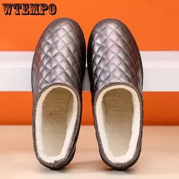 WTEMPO Искусственная кожа большого размера однотонные туфли женские осень-зима теплые повседневные плюшевые тапочки из ПУ 36 бежевый