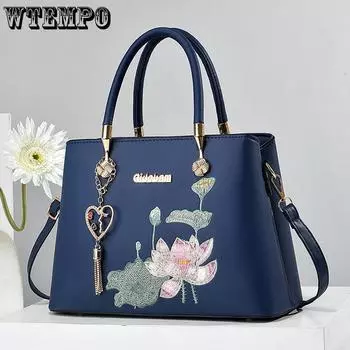 WTEMPO Искусственная кожа однотонные простые сумки для мам большой емкости через плечо универсальные женские сумки из искусственной кожи на молнии 1pc чёрный