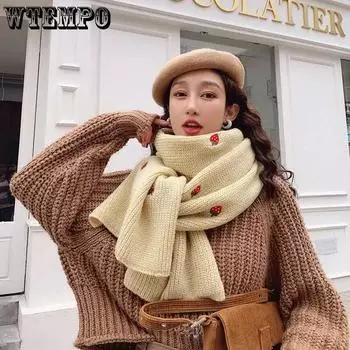 WTEMPO Jacquard Knitted Winter Long Warm Scarves Women s Thickened Windproof Cold-proof Versatile Casual Scarves One Size чёрный