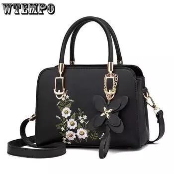 WTEMPO Элегантная женская сумка с цветочным узором из искусственной кожи, модная сумка через плечо с двумя ручками 24x13x24cm чёрный