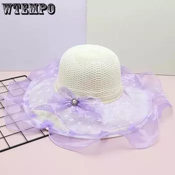 WTEMPO Элегантные летние двойные сетчатые дышащие шляпы женские повседневные однотонные широкополые шляпы для путешествий на открытом воздухе и пляжа 1pc абрикосовый