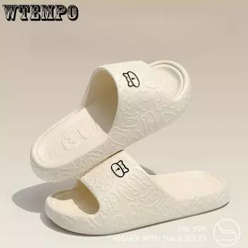 WTEMPO ЭВА тапочки женские летние домашние нескользящие тапочки для ванной комнаты бесшумные толстая подошва на плоской подошве милые мультяшные удобные тапочки на мягкой подошве 36-37 бежевый