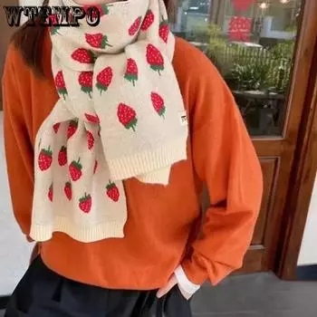 WTEMPO Knitted Jacquard Winter Long Warm Scarves Women s Thickened Windproof Cold-proof Versatile Casual Scarves One Size бежевый