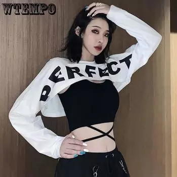 WTEMPO комплект из 2 предметов, женские летние тонкие бандажные женские универсальные укороченные топы с буквенным принтом, майки на тонких бретелях S белый