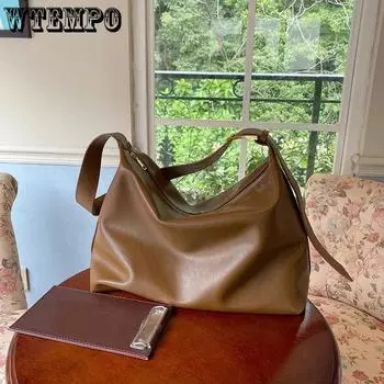 WTEMPO Универсальные мягкие простые женские сумки на плечо в корейском стиле, однотонные повседневные сумки на плечо большой вместимости на молнии 31*15*23cm чёрный