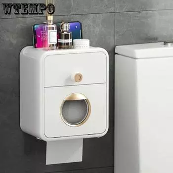 WTEMPO Коробка для туалетной бумаги Водонепроницаемый ящик для туалетной бумаги без отверстий Полка для туалетной бумаги Креативная коробка для рулонной бумаги 19*13*22cm белый