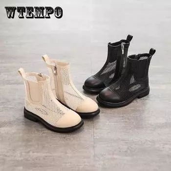 WTEMPO/короткие сапоги из искусственной кожи для девочек, весенне-летние дышащие ботинки с отверстиями, одинарные кожаные сапоги в стиле принцессы 36 бежевый