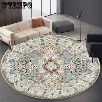 WTEMPO Круглый ковер в этническом стиле, полноценный магазин, моющийся ковер для гостиной, складной напольный коврик diameter 60CM