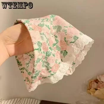 WTEMPO Кружевной ободок с цветочным принтом в деревенском стиле, женский треугольный шарф, летний головной убор для волос, универсальный для выхода на улицу 1PC светло-синий