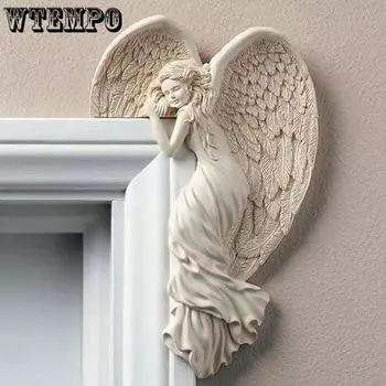 WTEMPO Крылья Ангела Смола Ремесло Дверная Рама Орнамент Ангел Крылатая Богиня Подвеска Крытый/Открытый Сад Украшения Двери Домашние Подарки Левые Правые Крылья Left-(16x11x4.5cm) белый