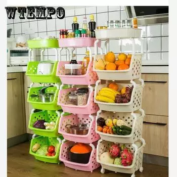 WTEMPO Кухонная стойка Стеллаж для хранения Многослойная пластиковая корзина для хранения кухонных принадлежностей от пола до потолка Организация хранения 5Tier хаки