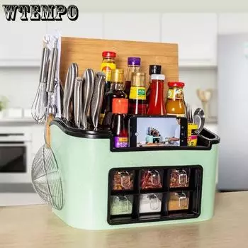 WTEMPO кухонный стеллаж, бытовой держатель для ножей, клетка для палочек для еды, набор приправ, комбинированный многофункциональный ящик для хранения приправ 39*20*23cm белый