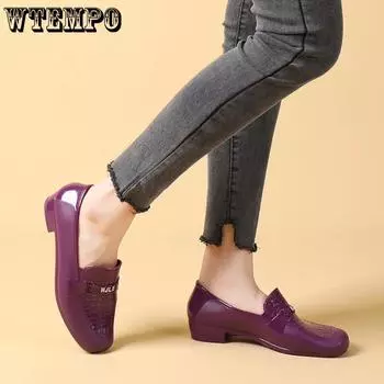 WTEMPO квадратный носок большой размер однотонные повседневные универсальные туфли женские ПВХ водонепроницаемые нескользящие рабочие туфли на низком толстом каблуке 36 чёрный