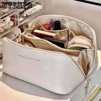 WTEMPO Large Faux Leather Travel Cosmetic Bags for Women Cosmetic Organizer High-capacity Makeup Bags Storage Pouch for Female Makeup Boxes 1pc чёрный