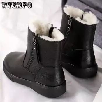 WTEMPO Large Size Casual Outdoor Flat Heel Zipper Snow Boots Women s Winter Thick Warm Cotton Plush Short Boots 40 чёрный