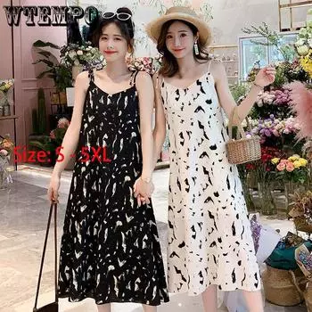 WTEMPO Летнее женское платье больших размеров Облегающее талию Пляжное платье с темпераментом Свободное цветочное платье с принтом