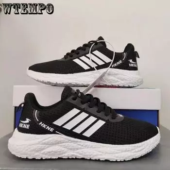 WTEMPO Летние кроссовки Нейтральная дышащая уличная сетчатая мужская спортивная обувь Женские нескользящие повседневные кроссовки на толстой подошве с мягкой подошвой 36 чёрный