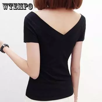 WTEMPO Летние модные сексуальные женские повседневные футболки Топы с коротким рукавом и v-образным вырезом однотонные S