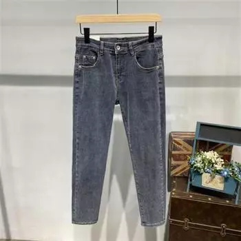 WTEMPO Летние мужские прямые свободные джинсы однотонные тонкие эластичные узкие джинсы простые повседневные дышащие брюки длиной девять четвертей 28 серый