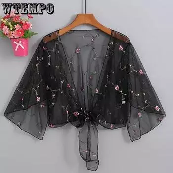 WTEMPO летние шали в сочетании с платьями женские однотонные свободные повседневные короткие кружевные швали большого размера большого размера One Size
