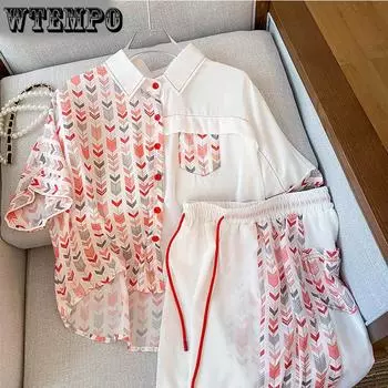 WTEMPO летние шорты с короткими рукавами, женские комплекты из двух предметов, повседневные свободные тонкие спортивные шорты-футболки