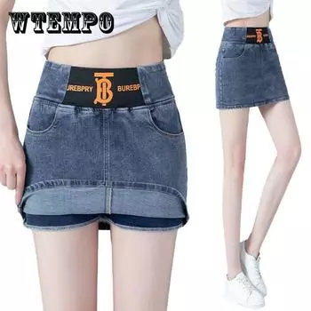 WTEMPO Летние женщины джинсовые шорты Джинсы Вымытые джинсовой высокой Waist случайные шорты Сексуальная юбка 34